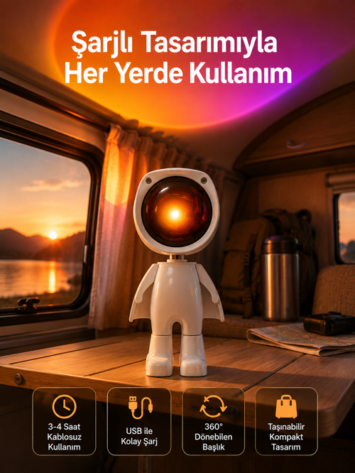Gün Batımı Projektör Lamba Astronot Görünümlü Dekoratif Masa Lambası UUCZZZGÜNBATIMIPROJEKTÖRRR1-1