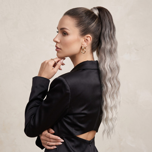 Lastik Tokalı At Kuyruğu Su Dalgalı / Koyu Kumral / Gümüş Platin Ombre