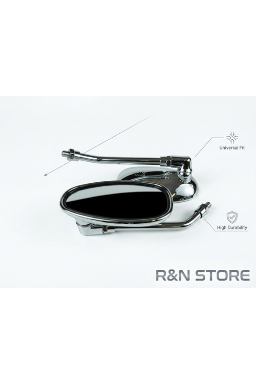 Universal Motosiklet Oval Yan Ayna Seti - Krom Nikel Kaplama Ayarlanabilir 10MM Ayna Takımı - R&N Store