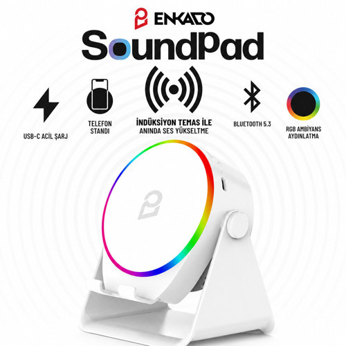 SOUNDPAD 5IN1 - 5W - 2000mAh TEMAS İLE SES YÜKSELTME - TELEFON STAND - USB-C ŞARJ BEYAZ İNDİKSİYON S