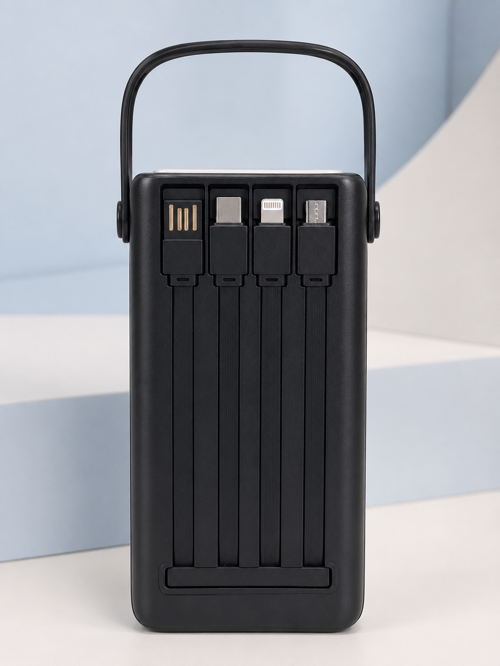 LED Aydınlatmalı Powerbank 50.000 mAh 22,5 W Hızlı Şarj 4 Dahili Kablolu Dijital Pil Göstergeli Bata