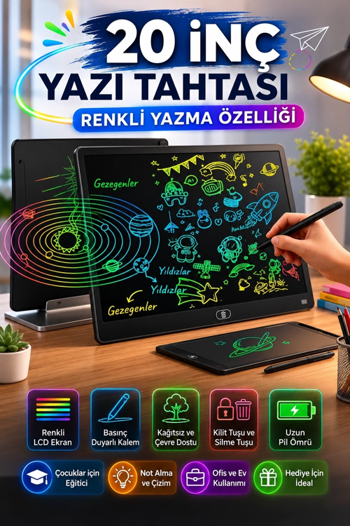 zeyta12 20 Inc Renkli Lcd Grafik Dijital Kalemli Çizim Tableti Yazı Tahta Not Yazma Eğitim Tablet
