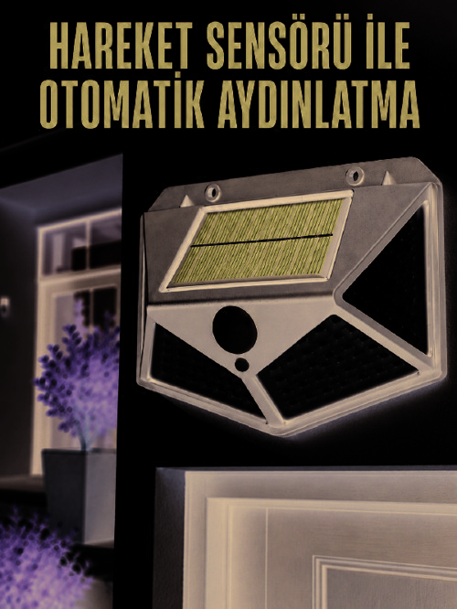 Hareket Sensörlü Güneş Enerjili Duvar Lambası Dış Mekan İçin Güçlü LED Aydınlatma