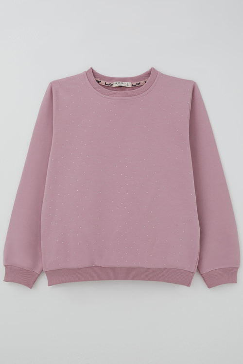 Kız Çocuk Sweatshirt Taş Aksesuarlı 9-14 Yaş , Gülkurusu