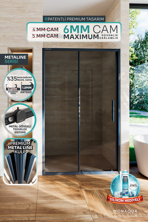 Arteko Metaline 1 Sabit 1 Kayar Duşakabin - Antrasit Profil 6 mm Temperli Füme Cam