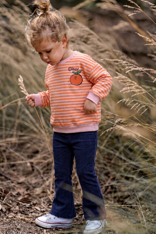 Kadife Taytlı Triko Sweatshirt Takım 1-6 Yaş Turuncu Çizgili
