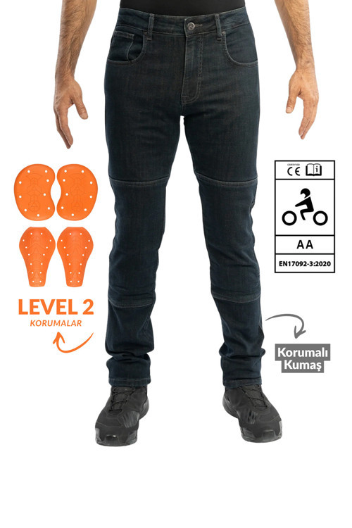 Falcon Korumalı Motosiklet Pantolonu Lacivert Aa Ce - Level 2 Diz Kalça Korumalı