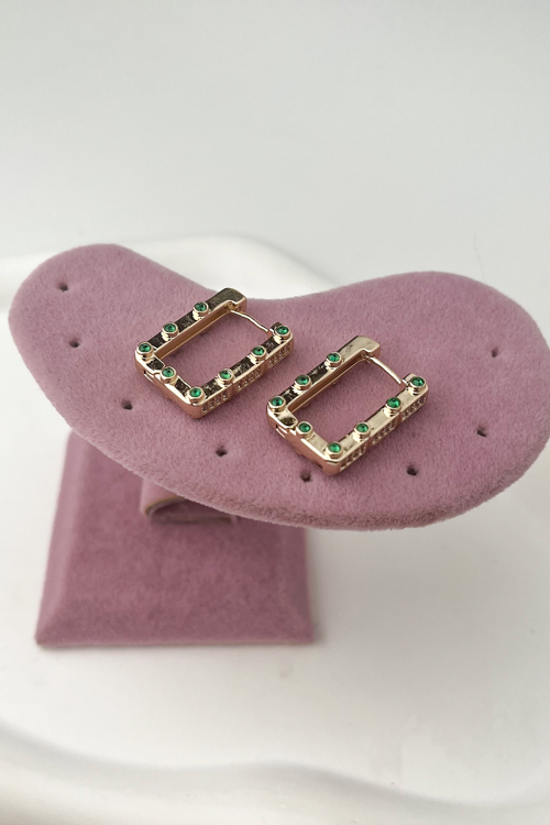 Dikdörtgen Zirkon Taşlı Renkli Taş Detaylı Küpe(Ölçü:2cm)