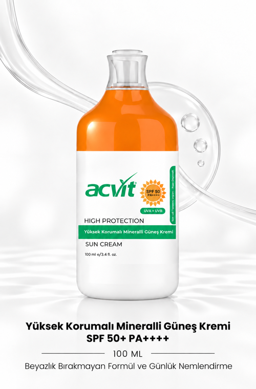 Yüksek Korumalı Mineralli Güneş Kremi SPF 50+ PA++++ 100 ML | Beyazlık Bırakmayan Formül ve Günlük Nemlendirme