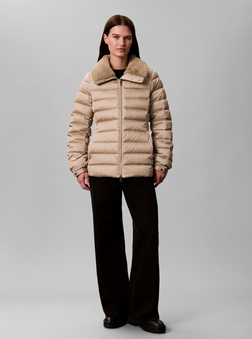 SATIN LW SHORT PUFFER WITH FUR