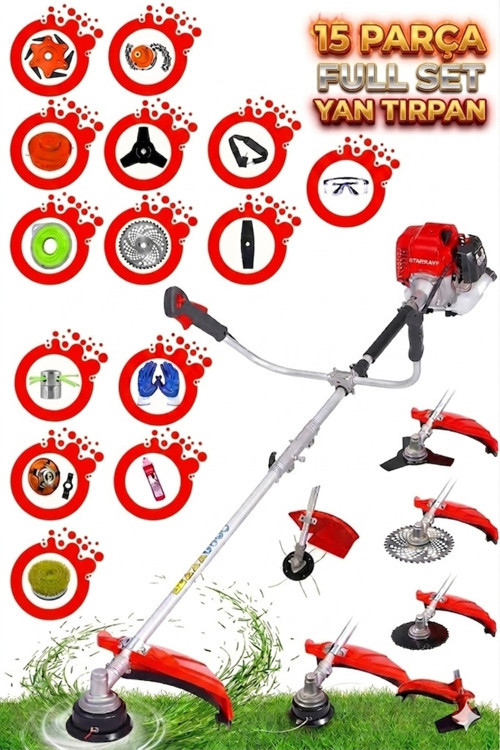 Alman 20HP 15 Parça Ultra Güçlendirilmiş Benzinli Motorlu Yan Tip Tırpan Ot Çalı Çim Biçme Motoru Makinası