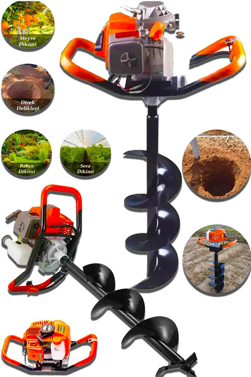Alman 10 HP Turbo Benzinli Çelik Şanzıman Fidan EkmeToprak Burgu Makinesi 150mm*100cm Delme Ucu