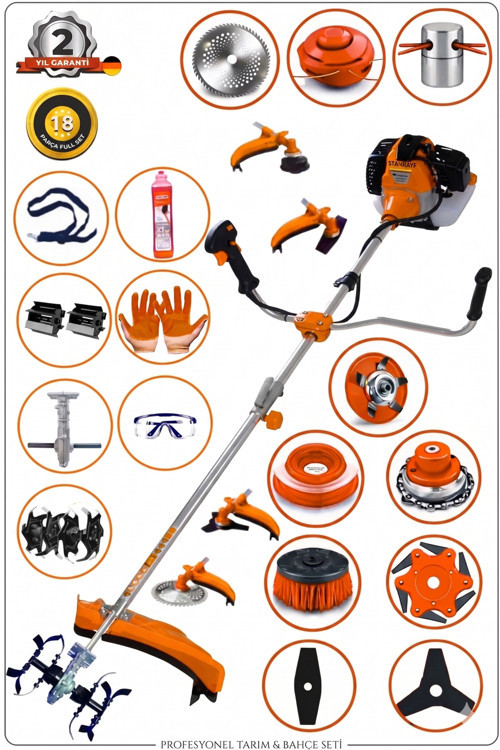 Alman 20Hpx ARG900 18 Parça Yan Tipi Benzinli Motorlu Ot Çalı Çim Tırpanı + Toprak Çapalama Toprak Eşeleme