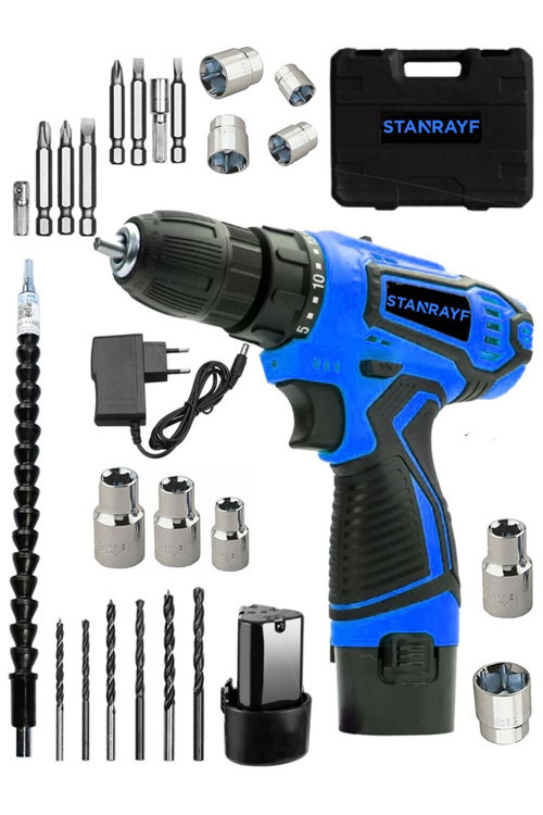 Alman E-TECH Seri 128 Vf 14 Ah Çelik Şanzıman Bakır Sargı Çift Akülü Vidalama Şarjlı Matkap Setli