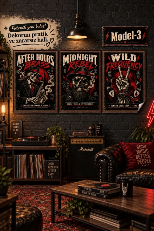 Statik Tutunma Özellikli Tablo - Poster Müzik (Model- 3)