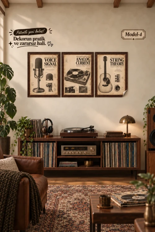 Statik Tutunma Özellikli Tablo - Poster Müzik (Model- 4)