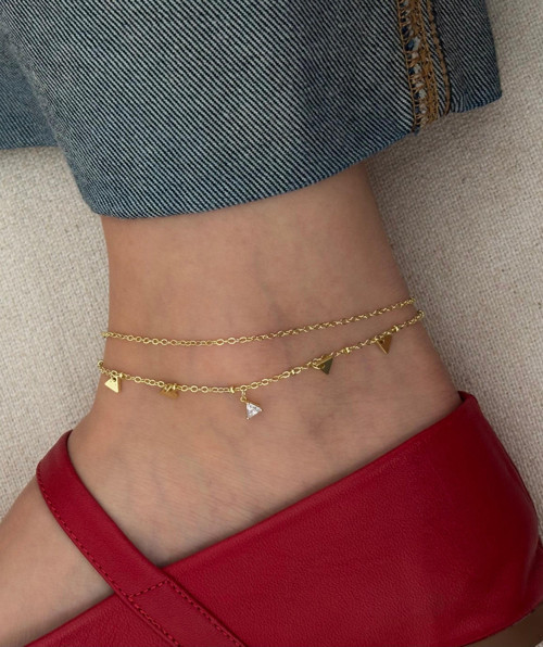 Üçgen Charmlı Gold Halhal