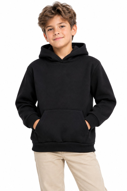 Erkek Siyah Kapüşonlu üç İplik Sweatshirt BGL-ST05699