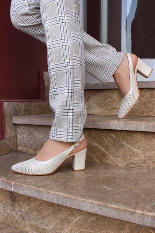 Hakiki Deri Kadın Kalın Topuklu Ayakkabı 064ZA360