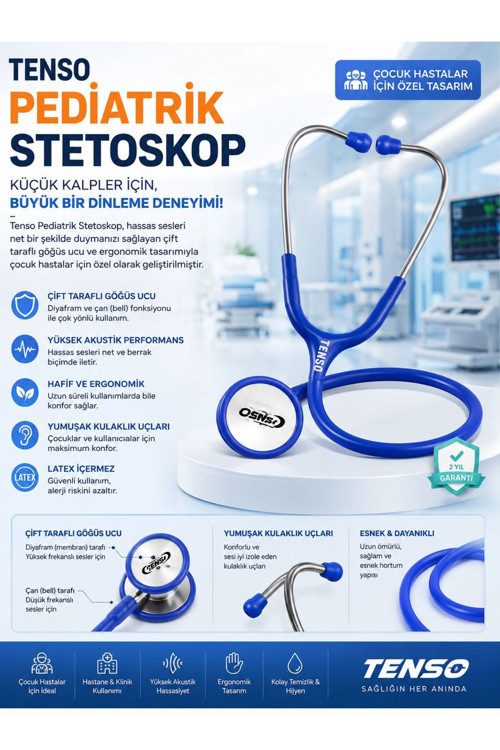 Pediatrik Stetoskop | Çocuk Muayene Steteskopu | Hassas Akustik Dinleme | Mavi Stetoskop