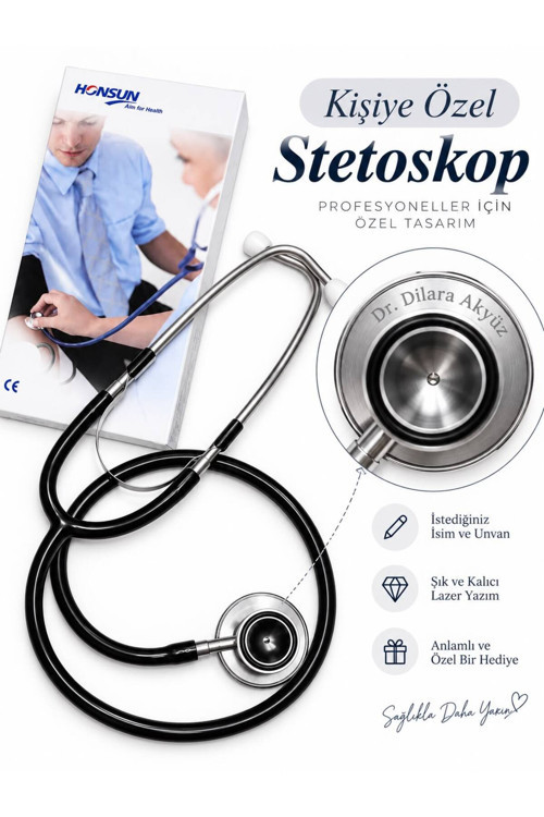 Yetişkin Çift Taraflı Stetoskop – Kişiye Özel İsim Yazılı Profesyonel Steteskop