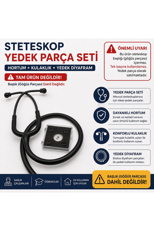 Stetoskop Yedek Hortum Seti (Göğüs Parçası Hariç) I Hortum + Kulaklık (Başlık Hariç)