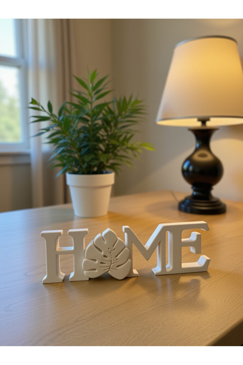 Yaprak Desenli Home Yazısı Dekoratif Obje - Biblo - Dekor