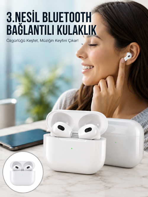 3.Nesil İOS Android Uyumlu Bluetooth 5.0 Beyaz Çağrı Cevaplama CZZZ3NESİLLLLLL2