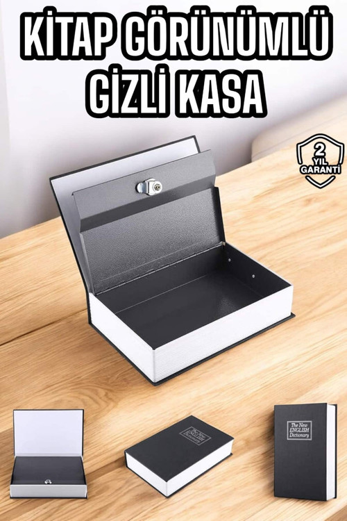 Gizli Kasa İngilizce Sözlüğü Kitap Görünümlü Anahtarlı Gizli Mini Çelik Kasa Kilitli CZKASA3