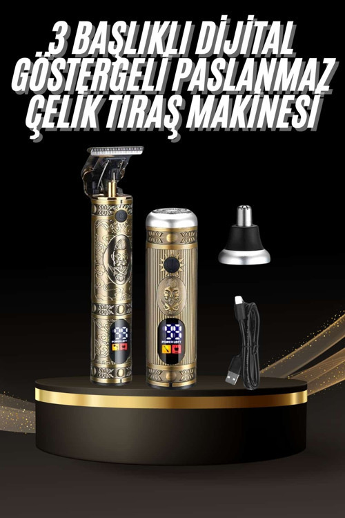 Tıraş Makinesi Pro 3 Başlıklı Dijital Göstergeli Saç Sakal Kulak ve Burun CZZZGW9957TIRAŞMMMMM1
