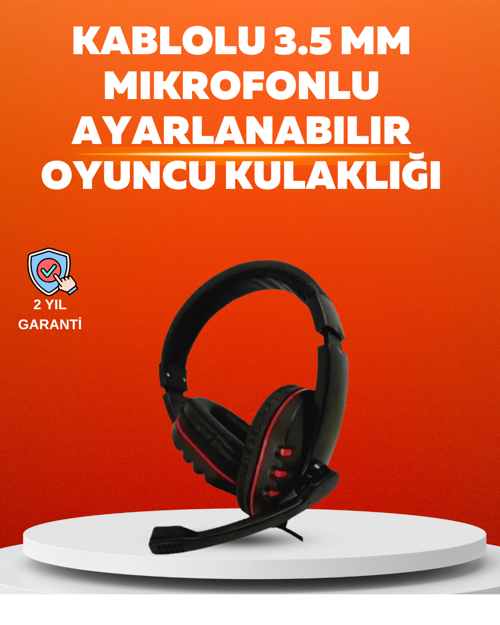 Stereo Kırmızı Gaming Kulaklığı Yumuşak Pedli Mikrofonlu