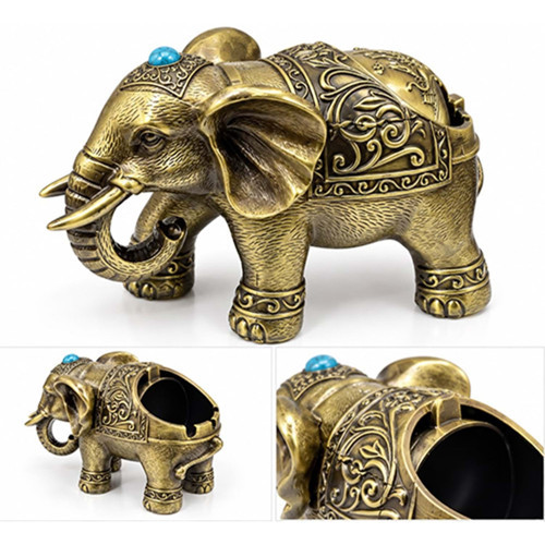 Kapaklı Metal Fil Figürlü Küllük 20*9 Cm