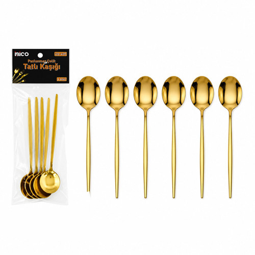 60 PARÇA GOLD TATLI KAŞIK SETİ 13CM - 1 PAKET İÇİNDE 6 ADET VARDIR - 10 PAKET GÖNDERİLİR