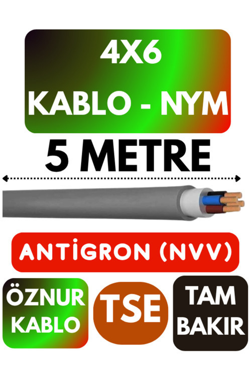 4X6 Antigron (Nym) Kablo (Gri) Metre Seçenekli 5 Metre