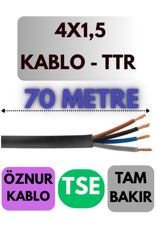 4X1,5 Ttr Kablo Metre Seçenekli (Siyah) 70 Metre