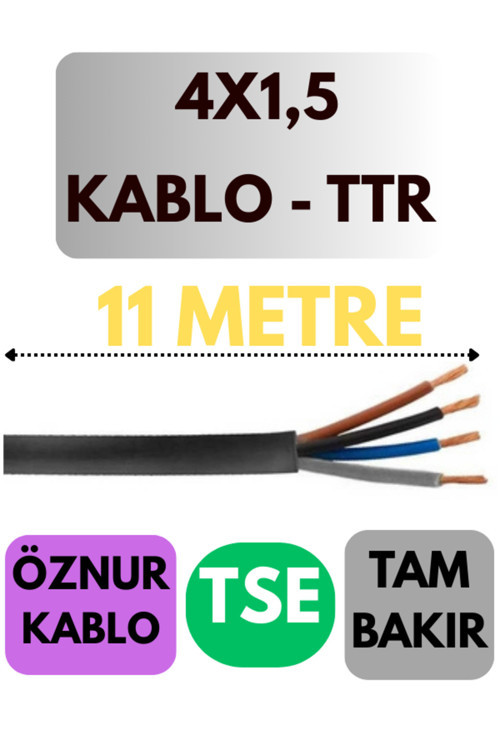 4X1,5 Ttr Kablo Metre Seçenekli (Siyah) 11 Metre