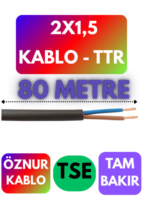 2X1,5 Ttr Kablo (Siyah) Metre Seçenekli 80 Metre