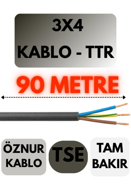 3X4 Ttr Kablo Metre Seçenekli (Siyah) 90 Metre