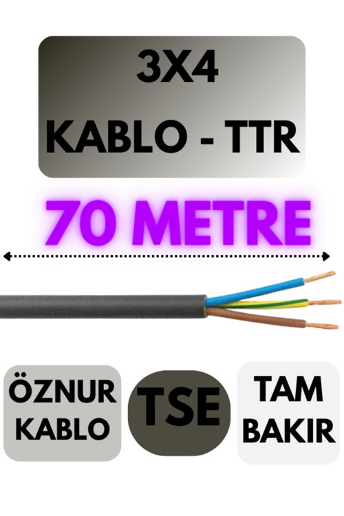 3X4 Ttr Kablo Metre Seçenekli (Siyah) 70 Metre