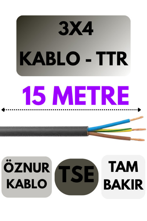 3X4 Ttr Kablo Metre Seçenekli (Siyah) 15 Metre