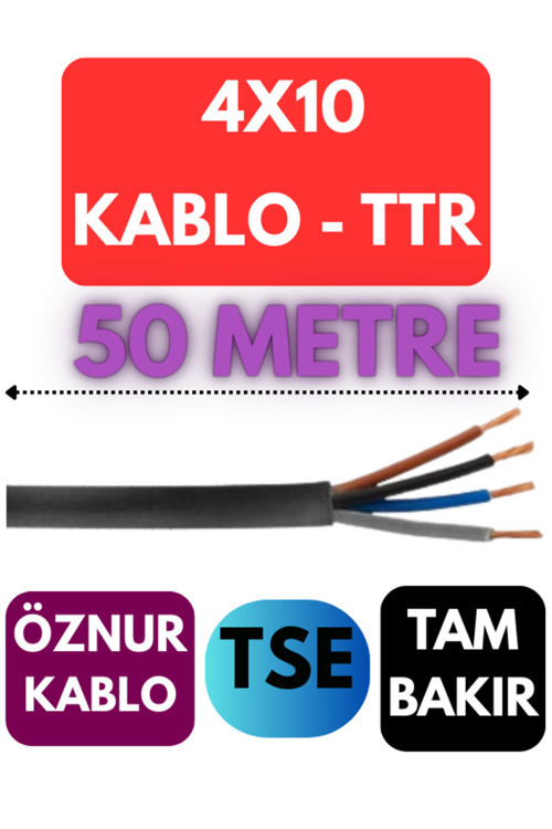 4X10 Ttr Kablo Metre Seçenekli (Siyah) 50 Metre