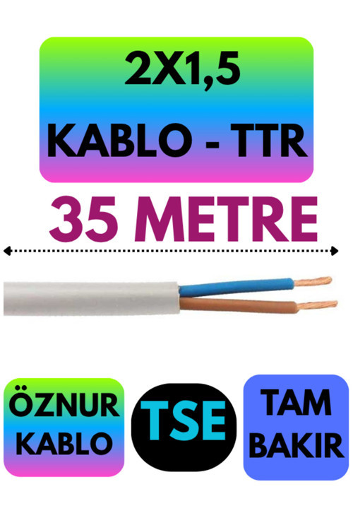 2X1,5 Ttr Kablo (Beyaz) Metre Seçenekli 35 Metre