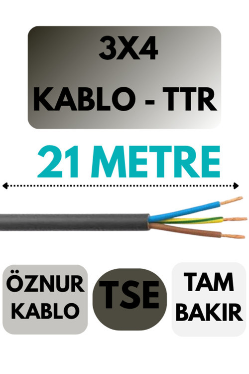 3X4 Ttr Kablo Metre Seçenekli (Siyah) 21 Metre