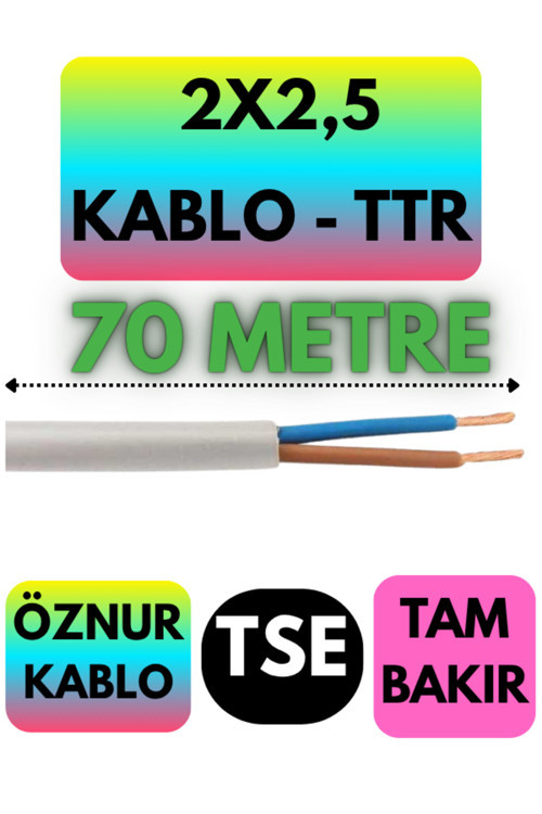 2X2,5 Ttr Kablo (Beyaz) Metre Seçenekli 70 Metre