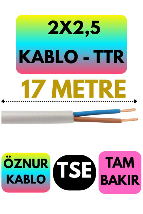 2X2,5 Ttr Kablo (Beyaz) Metre Seçenekli 17 Metre