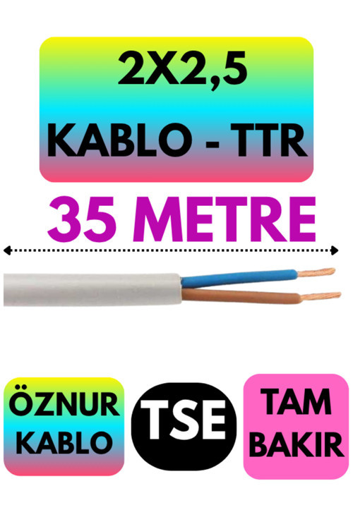 2X2,5 Ttr Kablo (Beyaz) Metre Seçenekli 35 Metre