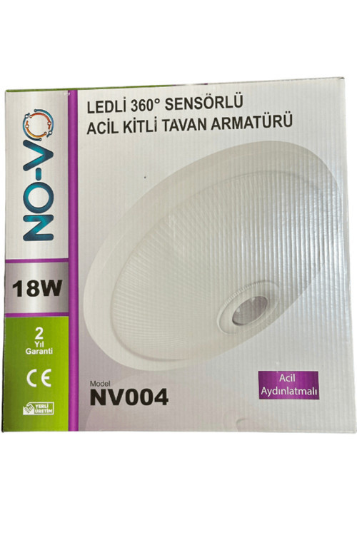 18W Ledli Beyaz Işık Sensörlü Acil Kitli Acil Aydınlatmalı Tavan Armatürü Nv004