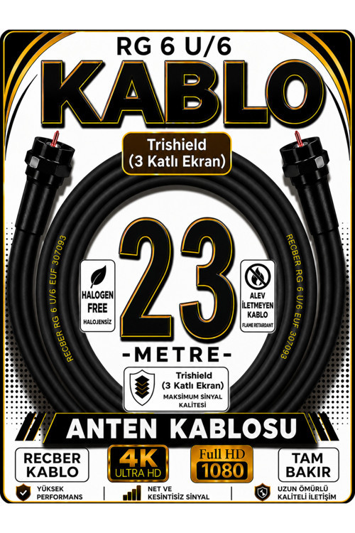 Reçber Rg 6 U/6 Phy-Hf Trishield Koaksiyel Uydu Kablosu 307093 23 Metre