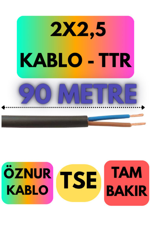 2X2,5 Ttr Kablo (Siyah) Metre Seçenekli 90 Metre