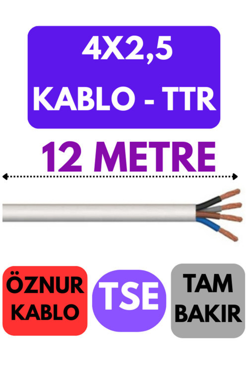 4X2,5 Ttr Kablo Metre Seçenekli (Beyaz) 12 Metre